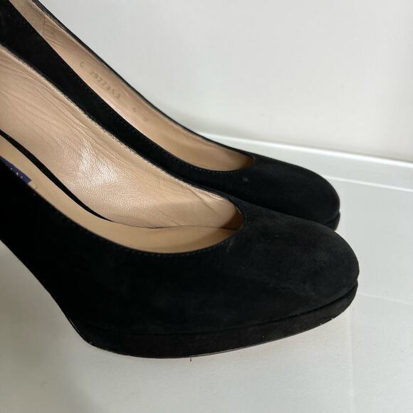 Stuart Weitzman Pumps Size 6 Black Suede Platform Almond Toe Stiletto Heels - Picture 9 of 16